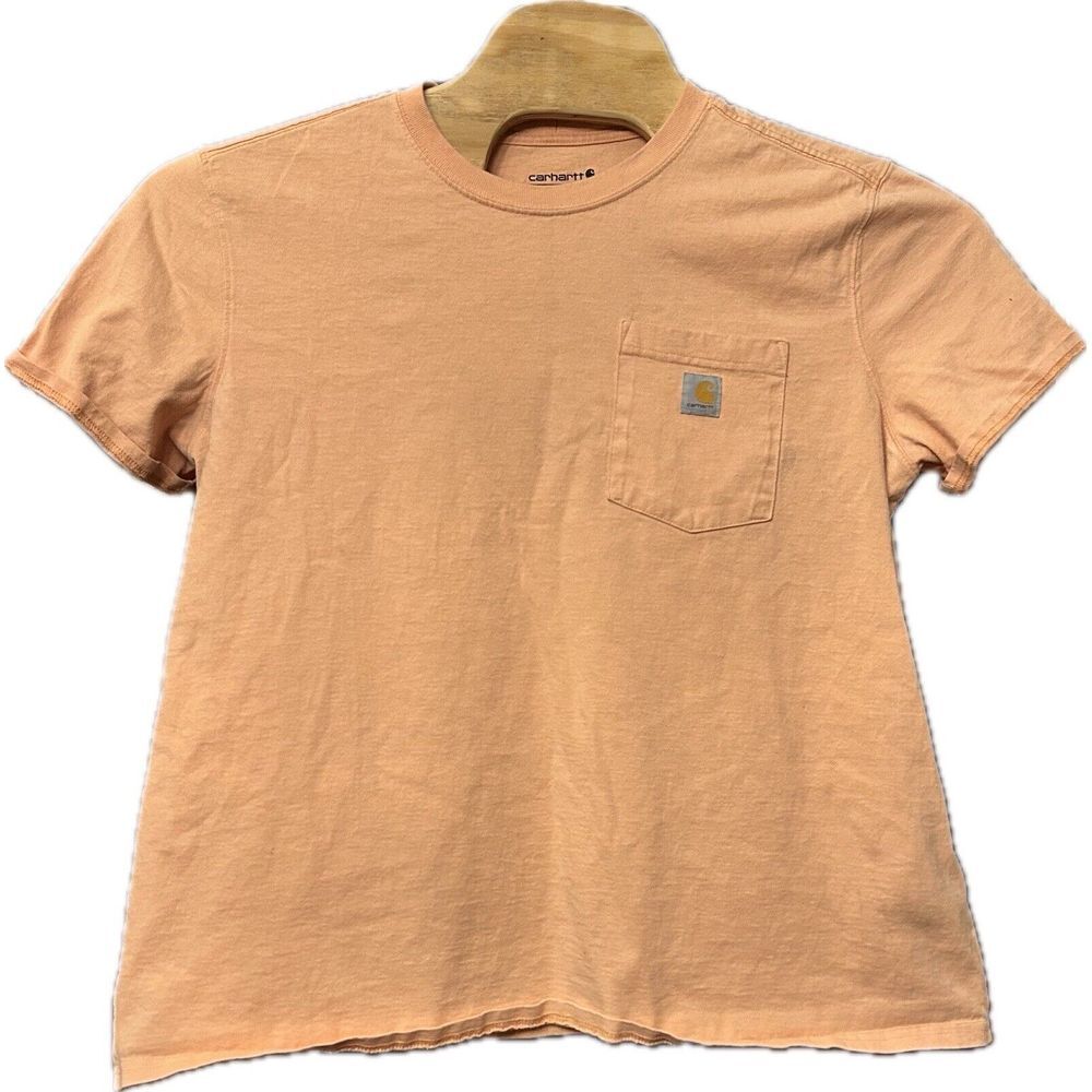 Carhartt T Shirt Womens 1X Peach Short Sleeve Loose Fit Heavyweight Pocket